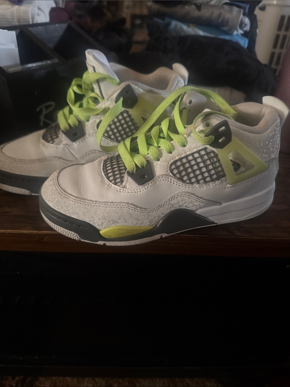 Jordan Kids White and Neon Green Lace-Up Sneakers